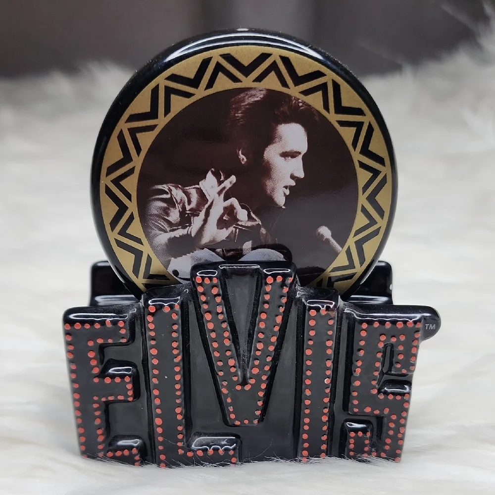 Elvis Presley Ceramic Black, Red & Gold Salt & Pepper Shaker Set